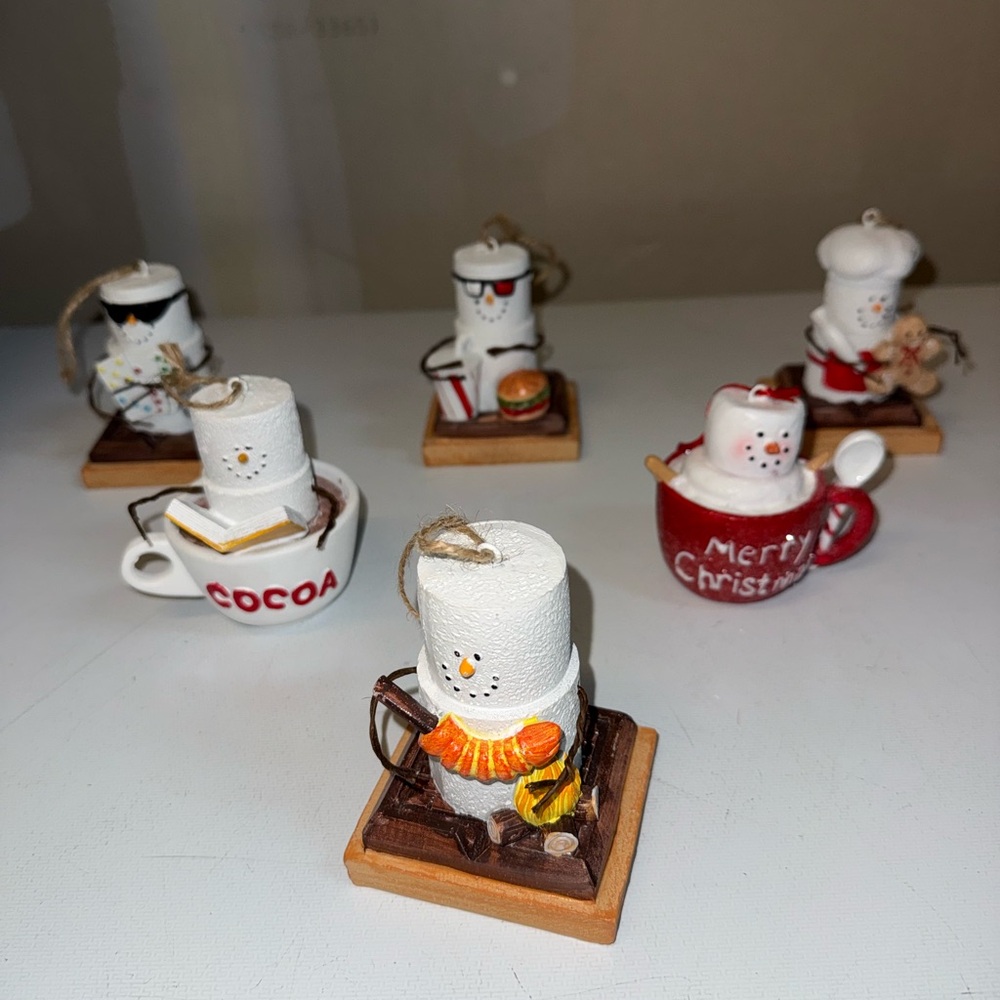 Bundle of 6 Snowman Marshmallow Christmas Ornaments - Picture 8 of 9